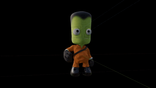 a cartoon character with a green head and black hair is standing in the dark