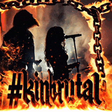 a woman singing into a microphone with the words #kin brutal written in black