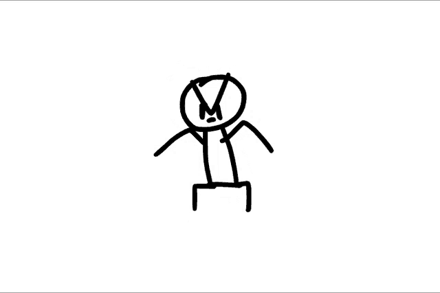 a black and white drawing of a stick figure with the word no written on the bottom