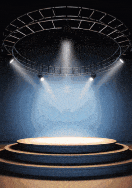 a stage with a circle in the middle and a few lights on it