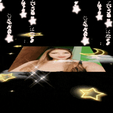 a picture of a woman surrounded by stars and a letter n