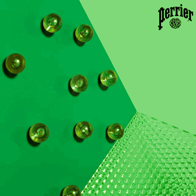 the word perrier is on the green background