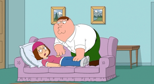 a cartoon of peter griffin laying on a couch next to meg