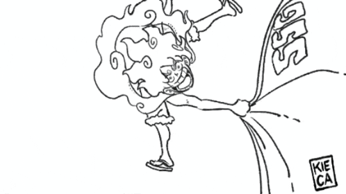 a black and white drawing of a man standing on top of a mountain with a sign that says kie ca