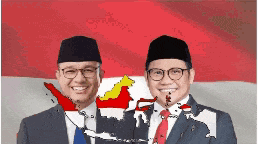 two men are posing for a picture in front of a flag