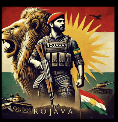 a poster of a soldier with the name rojava on his shirt