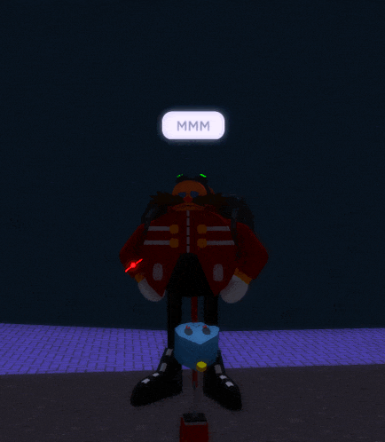 a cartoon character with a sign that says ' mmmm ' above his head