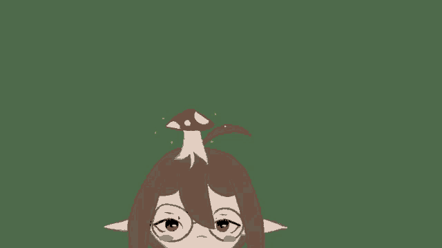 a girl with a mushroom on her head