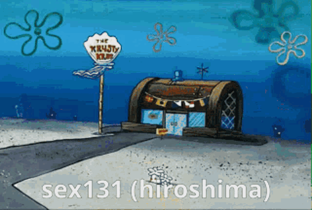 a cartoon of a spongebob house with the words sex131 ( hiroshima )
