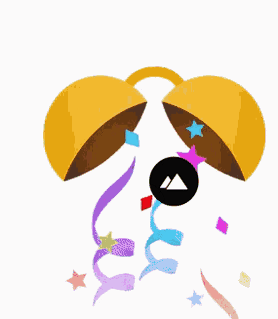 a cartoon illustration of a bell with confetti and stars