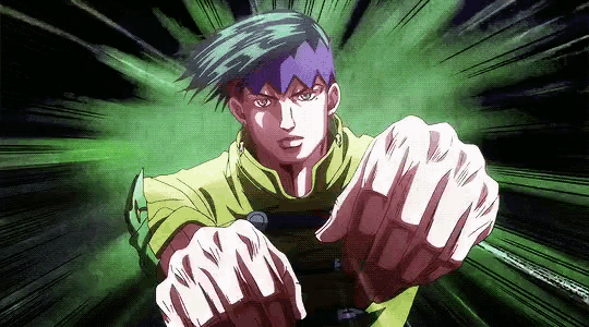 a man in a green shirt is holding his fists up in the air in a cartoon .