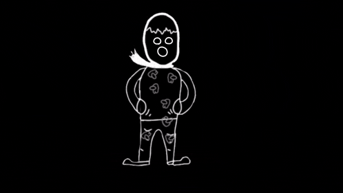 a black and white drawing of a person laying on their back with hearts on their pants .