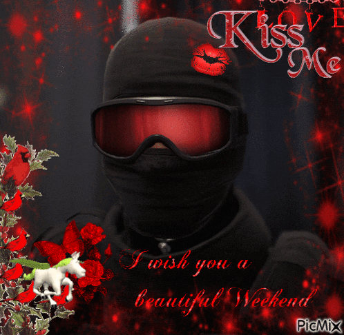 a picture of a man wearing a mask with a kiss on it
