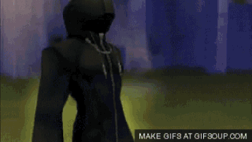 a video game character is standing in a field with the words make gifs at gifsoup.com on the bottom