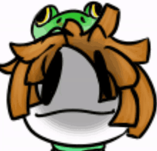 a cartoon character with a frog hat on his head