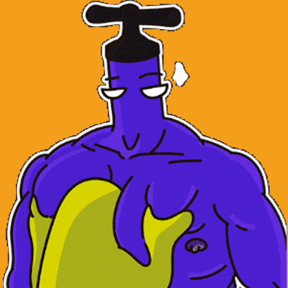 a cartoon character with a faucet on his head is holding a banana