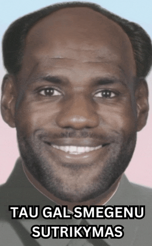a picture of a smiling man with tau gal smegenu sutikymas written below it