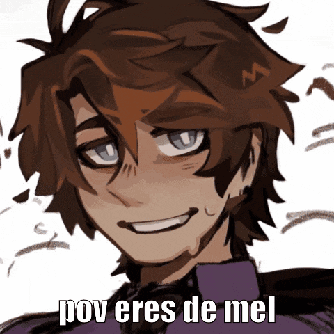 a drawing of a boy with the caption " pov eres de mel " on the bottom