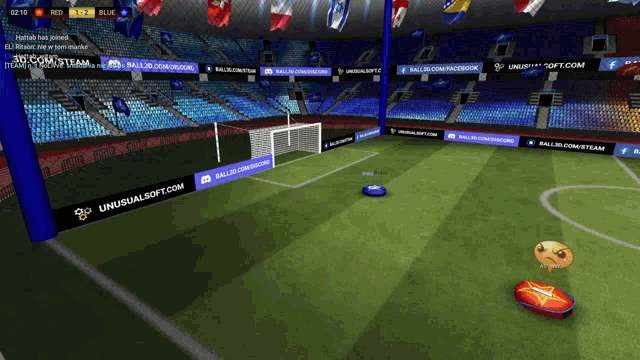 a soccer field with advertisements for unusualsoft.com on the sidelines