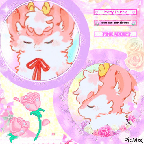 a picture of a cat with the words pretty in pink written on it