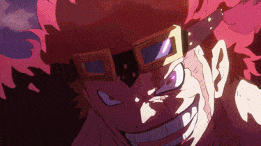 a cartoon character with red hair and goggles on