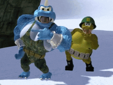 two cartoon characters are standing next to each other and one is wearing a military uniform