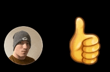 a man wearing a beanie next to a thumbs up emoji