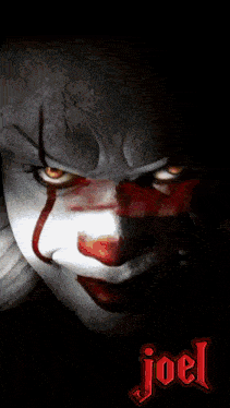 a clown with the name joel on the bottom