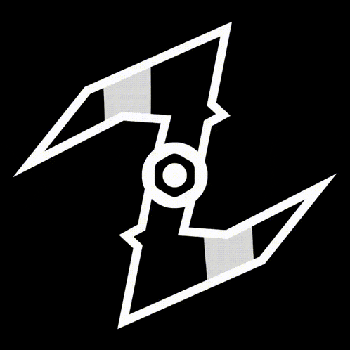 a white logo on a black background that looks like a sword with a circle in the middle .