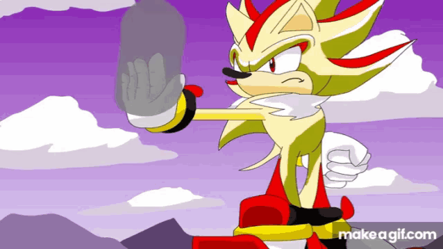 a cartoon of shadow the hedgehog holding a hammer in his hand