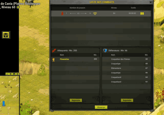 a screenshot of a game called liste des combats shows a list of players
