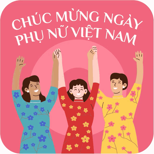 a group of women are holding their hands up in the air with the words chúc mừng ngày phụ nữ việt nam