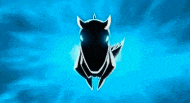 a cartoon squirrel with horns and a blue background is standing on its hind legs .