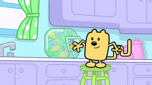 a cartoon character is holding a candy cane and the letter u is visible