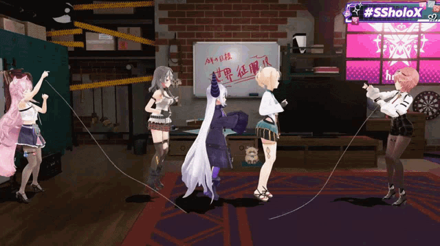 a group of anime girls are standing in front of a whiteboard that says #ssholox