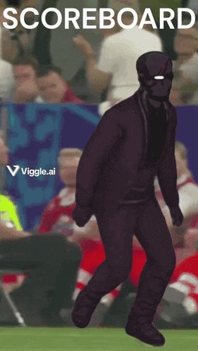 a man in a black suit is running on a field with the words scoreboard written above him