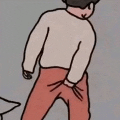 a cartoon of a man standing with his hands in his butt .