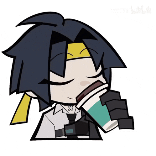 a cartoon character drinking from a cup with the word bilibili written on the bottom