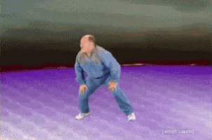 a pixelated image of a man dancing with the words adult swim visible in the background