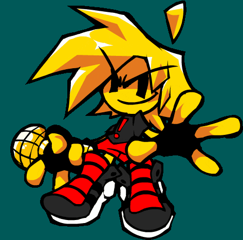 a cartoon character with yellow hair is holding a microphone in his hand