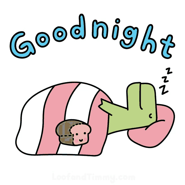 a cartoon drawing of a dinosaur sleeping under a blanket with the words goodnight written above it