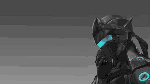 a close up of a futuristic helmet with blue lights