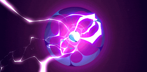 a purple and blue sphere with a lightning bolt coming from it