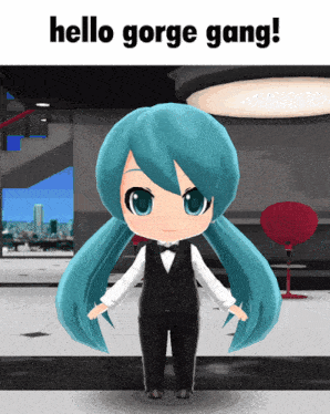 a picture of a girl with the words hello gorge gang on it