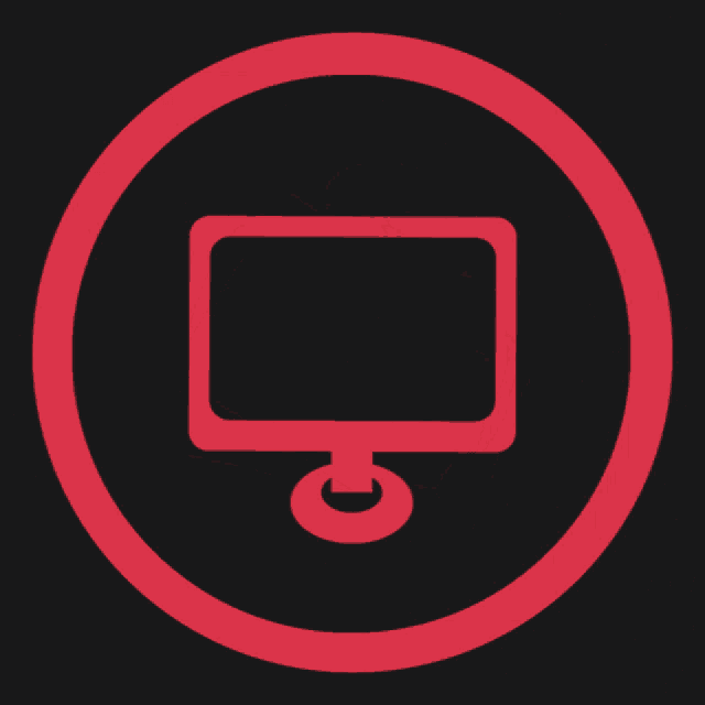 a red circle on a black background with a square in the middle