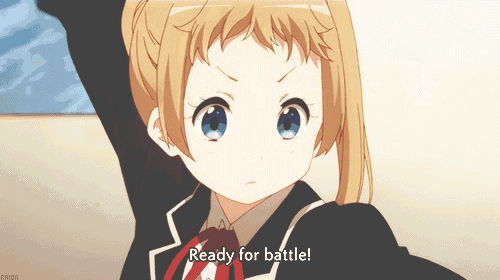 a girl in a school uniform is ready for a battle