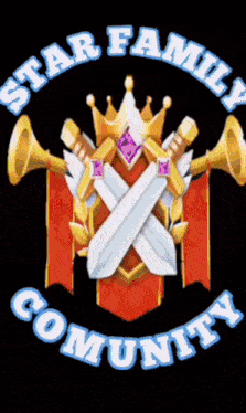 a logo for the star family community shows a sword and a crown