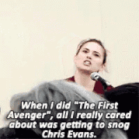 a woman is talking into a microphone and says `` when i did the first avenger '' .