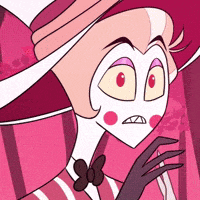 a cartoon character is wearing a pink hat and gloves .