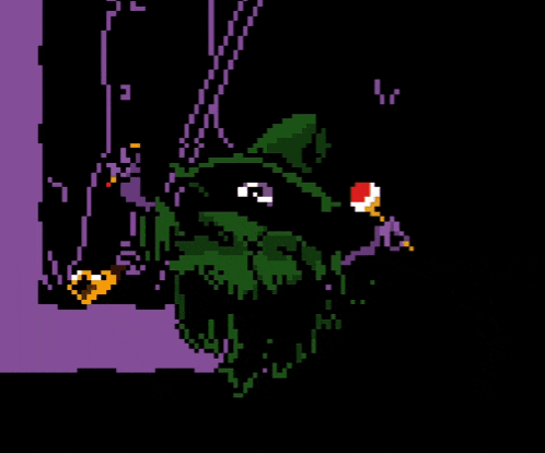 a pixel art drawing of a green goblin with ice cream cones